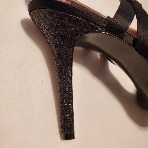 Nina Black Strappy Heels with Black Glitter Size 10M - Picture 2 of 9